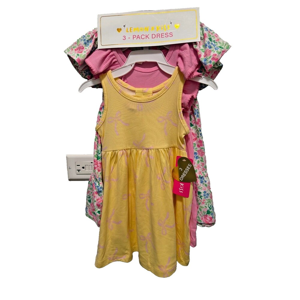Lemon Kiss 3 Pack Assorted Baby Girl Summer Dresses Size 12 Months New With Tags